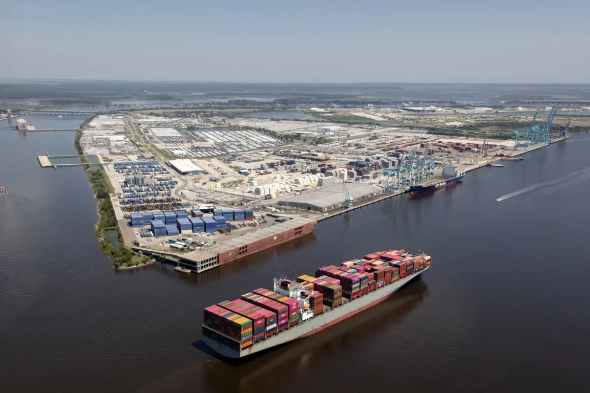 Aerial view of Jaxport port of Jacksonville Florida photograph taken Sept 2019.